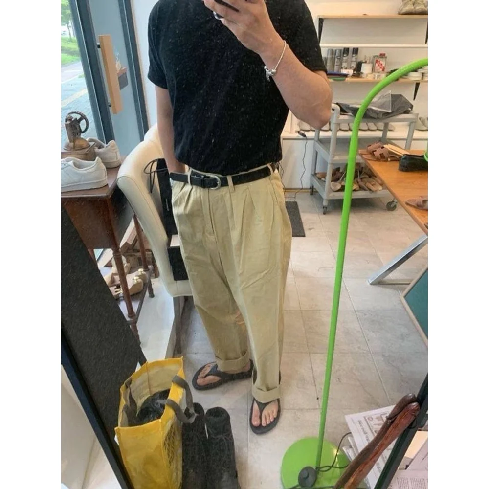 Old Money Style 1930s IVY Style Double Pleated Chino Academia Trousers 32 Khaki